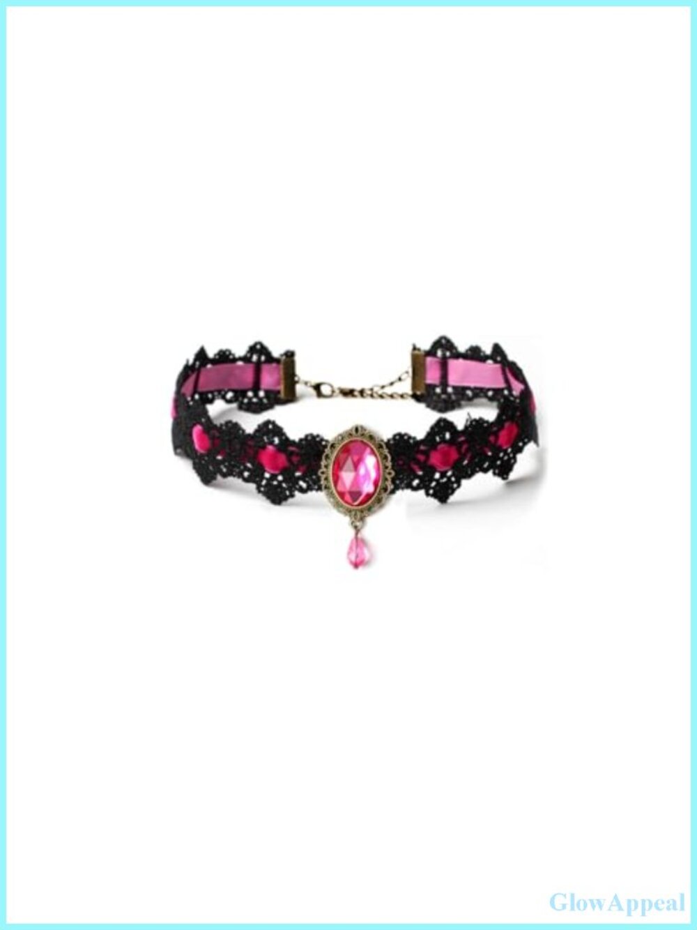 Gothic Lace Choker Necklace with Red Crystal Blood Droplets Adjustable